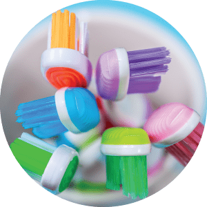 Closeup of toothbrush heads